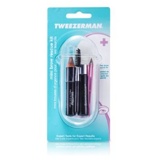 TWEEZERMAN MINI BROW RESCUE KIT: SLANT TWEEZER + BROWMOUSSE + BROW BRUSH + EYENHANCE BROW HIGHLIGHTER + CASE 4PCS+1CASE