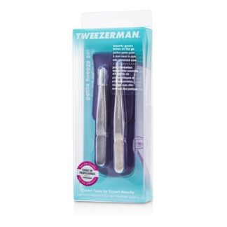 TWEEZERMAN PETITE TWEEZE SET: SLANT TWEEZER + POINT TWEEZER - (WITH LAVENDAR LEATHER CASE) 2PCS