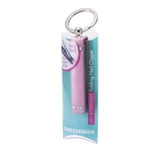 TWEEZERMAN KEY ESSENTIALS FOLDING NAIL CLIPPER - PINK LEATHER CASE -