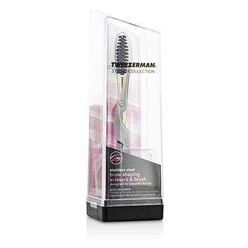 TWEEZERMAN STAINLESS STEEL BROW SHAPING SCISSORS &AMP; BRUSH (STUDIO COLLECTION) 2PCS