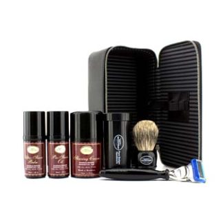 THE ART OF SHAVING TRAVEL KIT (SANDALWOOD): RAZOR+ SHAVING BRUSH+ PRE-SHAVE OIL 30ML+ SHAVING CREAM 45ML+ A/S BALM 30ML+ CASE 5PCS+1CASE