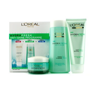 L'OREAL HYDRAFRESH ANTI-SHINE PROGRAMME: ICY TONER 200ML + FOAM 100ML + ICY GEL 50ML 3PCS