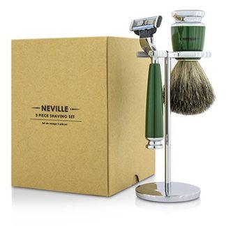 NEVILLE 3 PIECE SHAVING SET: RAZOR + PURE BADGER SHAVING BRUSH + STAND 3PCS