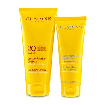 CLARINS SUNSET KIT: SUN CARE CREAM SPF 20 200ML/7OZ + AFTER SUN MOISTURIZER 100ML/3.4OZ  2PCS
