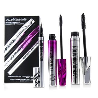 BAREMINERALS LASH DOMINATION VOLUMIZING MASCARA &AMP; INK LINER TRIO (2X MASCARA, 1X EYELINER)  3PCS
