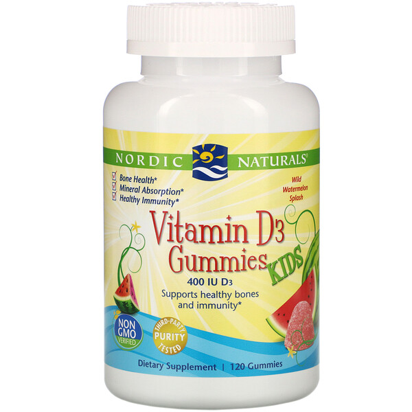 Nordic Naturals, Vitamin D3 Gummies KIDS, Wild Watermelon Splash, 400 IU, 120 Gummies 1 Nordic Naturals, Vitamin D3 Gummies KIDS, Wild Watermelon Splash, 400 IU, 120 Gummies