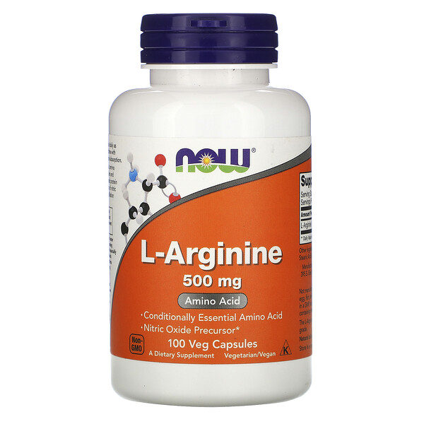 NOW Foods, L-Arginine, 500 mg, 100 Veg Capsules 1 NOW Foods, L-Arginine, 500 mg, 100 Veg Capsules