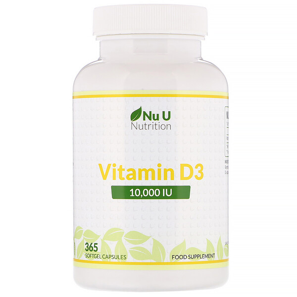 Nu U Nutrition, Vitamin D3, 10,000 IU, 365 Softgel Capsules 1 Nu U Nutrition, Vitamin D3, 10,000 IU, 365 Softgel Capsules