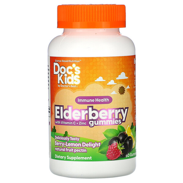 Doctor's Best, Doc's Kids, Elderberry Gummies with Vitamin C + Zinc, Berry Lemon Delight Flavor, 60 Gummies 1 Doctor's Best, Doc's Kids, Elderberry Gummies with Vitamin C + Zinc, Berry Lemon Delight Flavor, 60 Gummies