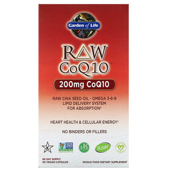 Garden of Life, RAW CoQ10, 200 mg, 60 Vegan Capsules 1 Garden of Life, RAW CoQ10, 200 mg, 60 Vegan Capsules