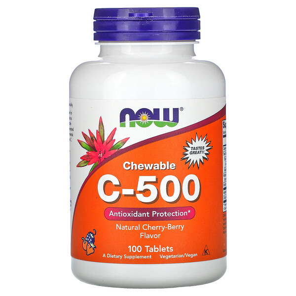 NOW Foods, Chewable C-500, Natural Cherry-Berry Flavor, 100 Tablets 1 NOW Foods, Chewable C-500, Natural Cherry-Berry Flavor, 100 Tablets