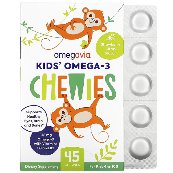 OmegaVia, Kids' Omega-3 Chewies, Strawberry Citrus, 45 Chewies 1 OmegaVia, Kids' Omega-3 Chewies, Strawberry Citrus, 45 Chewies
