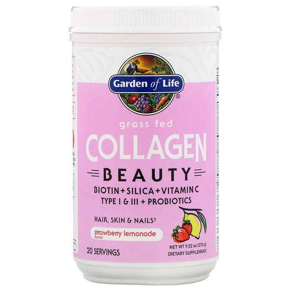 Garden of Life, Grass Fed Collagen Beauty, Strawberry Lemonade, 9 Garden of Life, Grass Fed Collagen Beauty, Strawberry Lemonade, 9.52 oz (270 g)