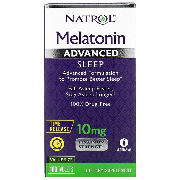 Natrol, Melatonin Advanced Sleep, Time Release, 10 mg, 100 Tablets 1 Natrol, Melatonin Advanced Sleep, Time Release, 10 mg, 100 Tablets
