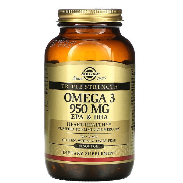 Solgar, Omega-3, EPA & DHA, Triple Strength, 950 mg, 100 Softgels 1 Solgar, Omega-3, EPA & DHA, Triple Strength, 950 mg, 100 Softgels