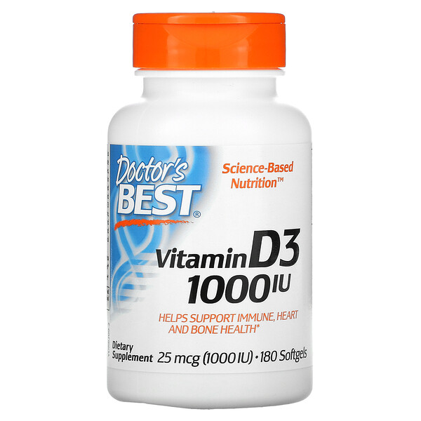 Doctor's Best, Vitamin D3, 25 mcg (1,000 IU), 180 Softgels 1 Doctor's Best, Vitamin D3, 25 mcg (1,000 IU), 180 Softgels