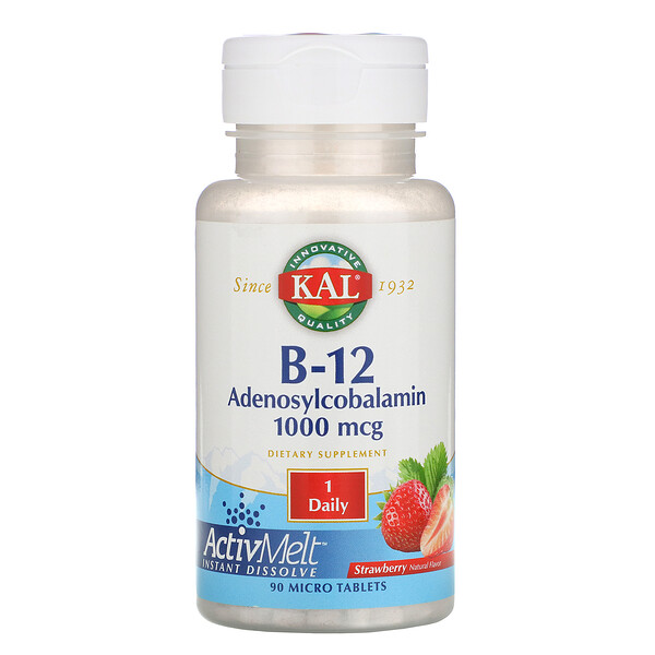 KAL, B-12 Adenosylcobalamin, Strawberry, 1,000 mcg, 90 Micro Tablets 1 KAL, B-12 Adenosylcobalamin, Strawberry, 1,000 mcg, 90 Micro Tablets