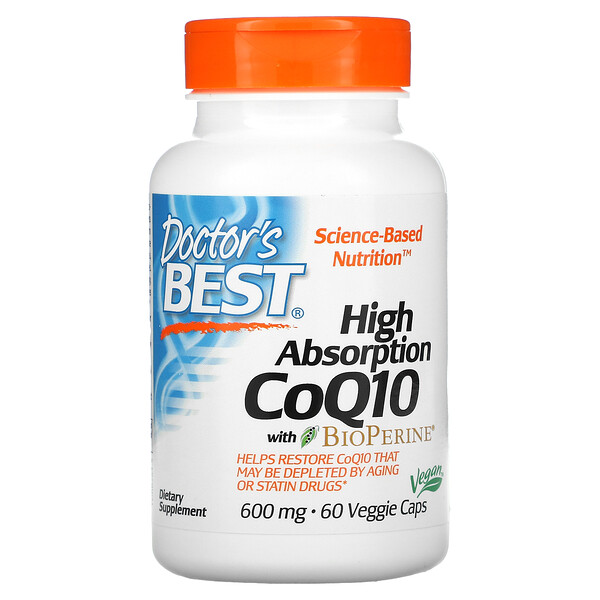 Doctor's Best, High Absorption CoQ10 with BioPerine, 600 mg, 60 Veggie Caps 1 Doctor's Best, High Absorption CoQ10 with BioPerine, 600 mg, 60 Veggie Caps