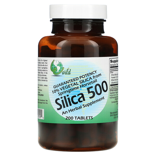 World Organic, Silica 500, 200 Tablets 1 World Organic, Silica 500, 200 Tablets