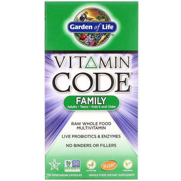 Garden of Life, Vitamin Code, Family, RAW Whole Food Multivitamin, 120 Vegetarian Capsules 1 Garden of Life, Vitamin Code, Family, RAW Whole Food Multivitamin, 120 Vegetarian Capsules