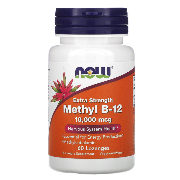 NOW Foods, Extra Strength Methyl B-12, 10,000 mcg, 60 Lozenges 1 NOW Foods, Extra Strength Methyl B-12, 10,000 mcg, 60 Lozenges