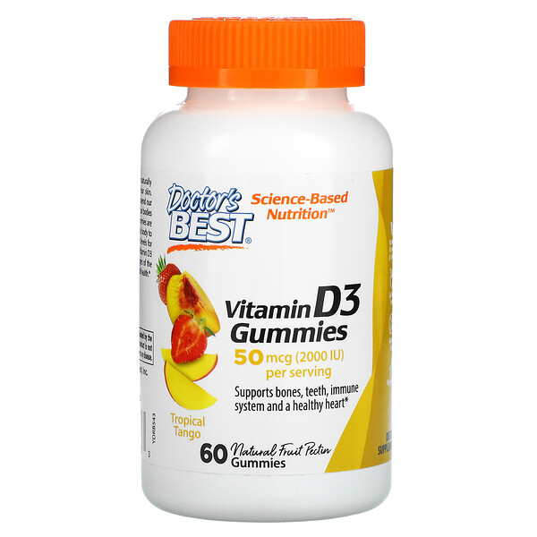 Doctor's Best, Vitamin D3 Gummies, Tropical Tango, 25 mcg (1,000 IU), 60 Gummies 1 Doctor's Best, Vitamin D3 Gummies, Tropical Tango, 25 mcg (1,000 IU), 60 Gummies