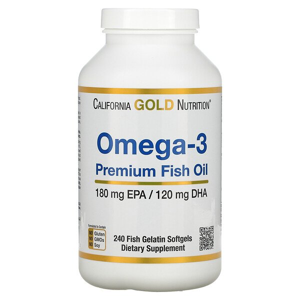 California Gold Nutrition, Omega-3 Premium Fish Oil, 180 EPA / 120 DHA, 240 Fish Gelatin Softgels 1 California Gold Nutrition, Omega-3 Premium Fish Oil, 180 EPA / 120 DHA, 240 Fish Gelatin Softgels