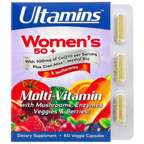 Ultamins, Women's 50+ Multivitamin with CoQ10, Mushrooms, Enzymes, Veggies & Berries, 60 Veggie Capsules 1 Ultamins, Women's 50+ Multivitamin with CoQ10, Mushrooms, Enzymes, Veggies & Berries, 60 Veggie Capsules