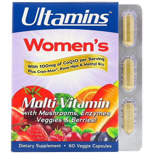 Ultamins, Women's Multivitamin with CoQ10, Mushrooms, Enzymes, Veggies & Berries, 60 Veggie Capsules 1 Ultamins, Women's Multivitamin with CoQ10, Mushrooms, Enzymes, Veggies & Berries, 60 Veggie Capsules