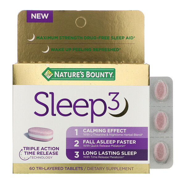 Nature's Bounty, Sleep 3, Maximum Strength, Drug-Free Sleep Aid, 60 Tri-Layered Tablets 1 Nature's Bounty, Sleep 3, Maximum Strength, Drug-Free Sleep Aid, 60 Tri-Layered Tablets