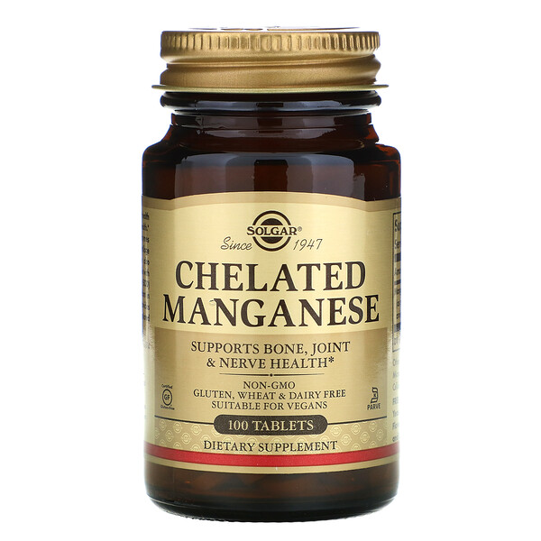 Solgar, Chelated Manganese, 100 Tablets 1 Solgar, Chelated Manganese, 100 Tablets