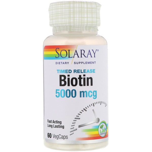 Solaray, Biotin, 5,000 mcg, 60 VegCaps 1 Solaray, Biotin, 5,000 mcg, 60 VegCaps