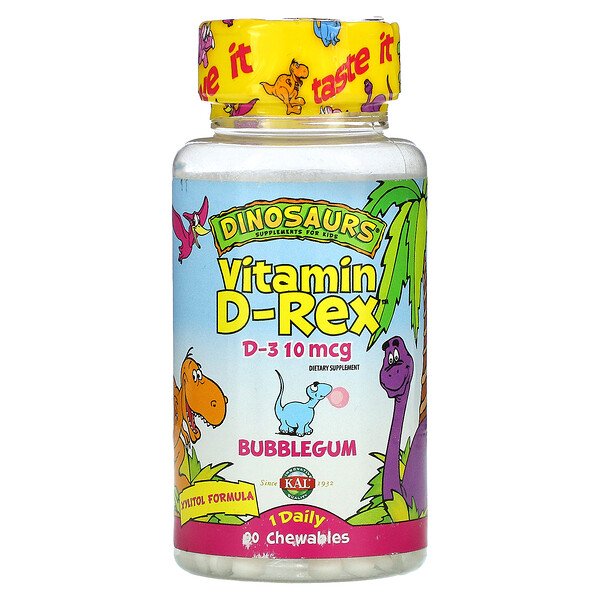 KAL, Dinosaurs, Vitamin D-Rex, Bubblegum, 90 Chewables 1 KAL, Dinosaurs, Vitamin D-Rex, Bubblegum, 90 Chewables