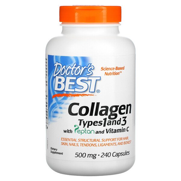 Doctor's Best, Collagen Types 1 and 3 with Peptan and Vitamin C, 125 mg, 240 Capsules 1 Doctor's Best, Collagen Types 1 and 3 with Peptan and Vitamin C, 125 mg, 240 Capsules