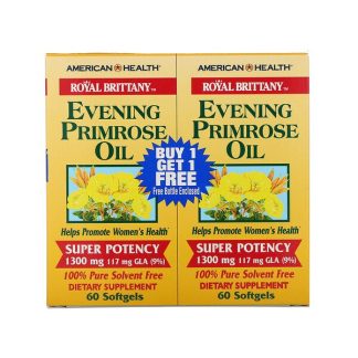 American Health, Royal Brittany, Evening Primrose Oil, 1300 mg, 2 Bottles, 60 Softgels Each