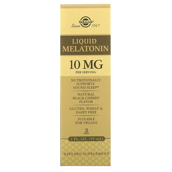 Solgar, Liquid Melatonin, Natural Black Cherry Flavor, 10 mg, 2 fl oz (59 ml) 1 Solgar, Liquid Melatonin, Natural Black Cherry Flavor, 10 mg, 2 fl oz (59 ml)