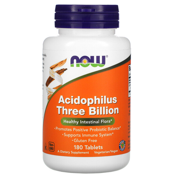 NOW Foods, Acidophilus Three Billion, 180 Tablets 1 NOW Foods, Acidophilus Three Billion, 180 Tablets