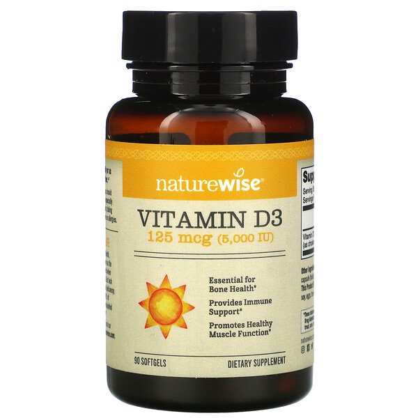 NatureWise, Vitamin D3, 125 mcg (5,000 IU), 90 SoftgelsSingapore