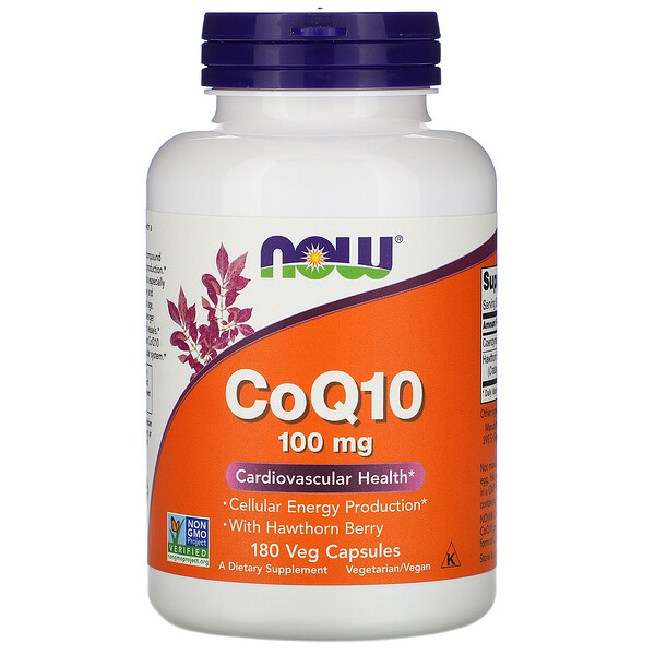 NOW Foods, CoQ10 with Hawthorn Berry, 100 mg, 180 Veg Capsules 1 NOW Foods, CoQ10 with Hawthorn Berry, 100 mg, 180 Veg Capsules