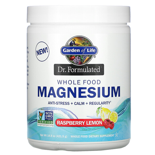 Garden of Life, Dr. Formulated, Whole Food Magnesium Powder, Raspberry Lemon, 14.9 oz (421 Garden of Life, Dr. Formulated, Whole Food Magnesium Powder, Raspberry Lemon, 14.9 oz (421.5 g)