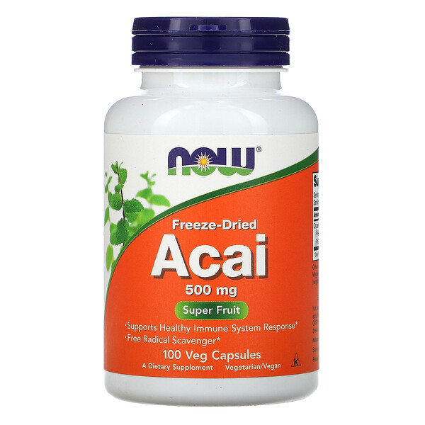 NOW Foods, Freeze-Dried Acai, 500 mg, 100 Veg Capsules 1 NOW Foods, Freeze-Dried Acai, 500 mg, 100 Veg Capsules