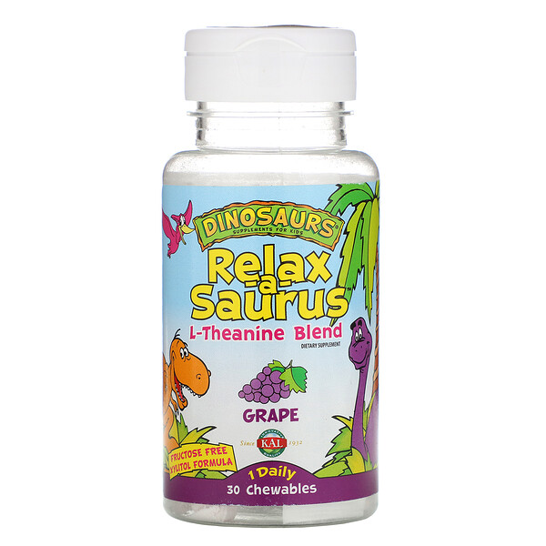 KAL, Dinosaurs, Relax-a-Saurus, L-Theanine Blend, Grape, 30 Chewables 1 KAL, Dinosaurs, Relax-a-Saurus, L-Theanine Blend, Grape, 30 Chewables
