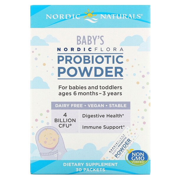 Nordic Naturals, Nordic Flora Baby's Probiotic Powder, Ages 6 Months - 3 Years, 4 Billion CFU, 30 Packets 1 Nordic Naturals, Nordic Flora Baby's Probiotic Powder, Ages 6 Months - 3 Years, 4 Billion CFU, 30 Packets