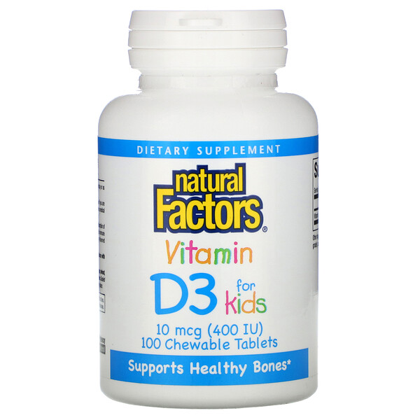 Natural Factors, Vitamin D3, Strawberry Flavor, 10 mcg (400 IU), 100 Chewable Tablets 1 Natural Factors, Vitamin D3, Strawberry Flavor, 10 mcg (400 IU), 100 Chewable Tablets