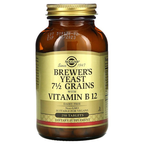 Solgar, Brewer's Yeast, 7 1/2 Grains with Vitamin B12, 250 Tablets 1 Solgar, Brewer's Yeast, 7 1/2 Grains with Vitamin B12, 250 Tablets