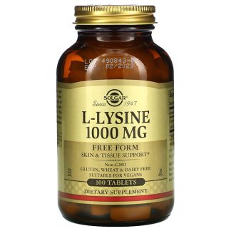 Solgar, L-Lysine, Free Form, 1,000 mg, 100 Tablets