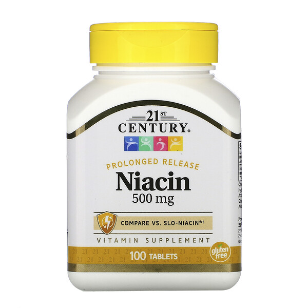 21st Century, Niacin, Prolonged Release, 500 mg, 100 Tablets 1 21st Century, Niacin, Prolonged Release, 500 mg, 100 Tablets