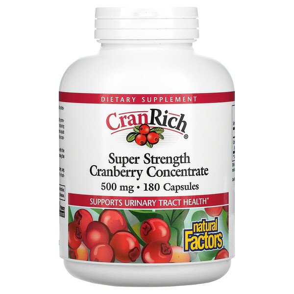 Natural Factors, CranRich, Super Strength, Cranberry Concentrate, 500 mg, 180 Capsules 1 Natural Factors, CranRich, Super Strength, Cranberry Concentrate, 500 mg, 180 Capsules