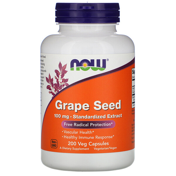 NOW Foods, Grape Seed, Standardized Extract, 100 mg, 200 Veg Capsules 1 NOW Foods, Grape Seed, Standardized Extract, 100 mg, 200 Veg Capsules