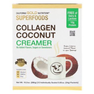 California Gold Nutrition, SUPERFOODS, Collagen Coconut Creamer, Unsweetened, 12 Packets 0.85 oz (24 g) Each